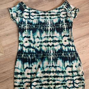 Decree bodycon green TieDye strapless midi dress